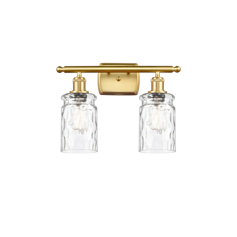 Candor Bath Vanity Light shown in the Satin Gold finish with a Clear Waterglass shade