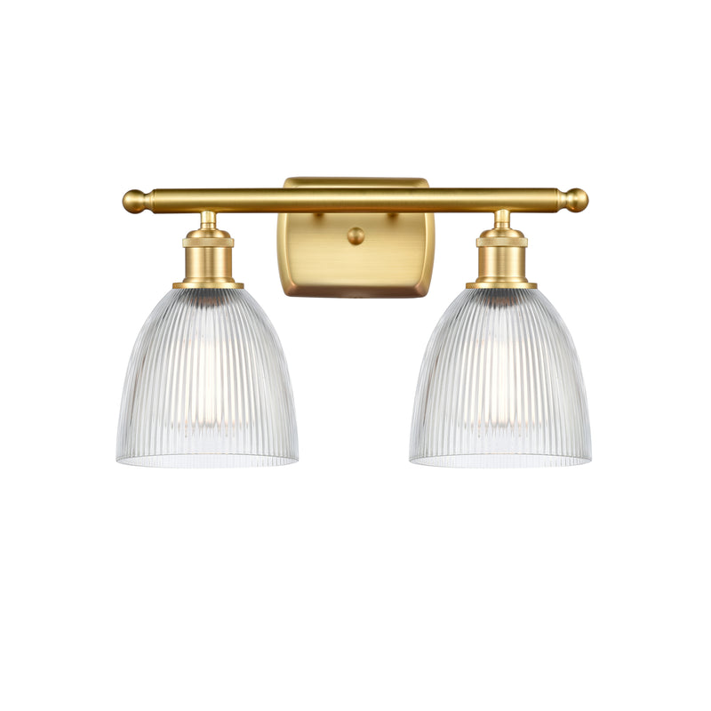 Castile Bath Vanity Light shown in the Satin Gold finish with a Clear shade