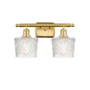 Niagra Bath Vanity Light shown in the Satin Gold finish with a Clear shade