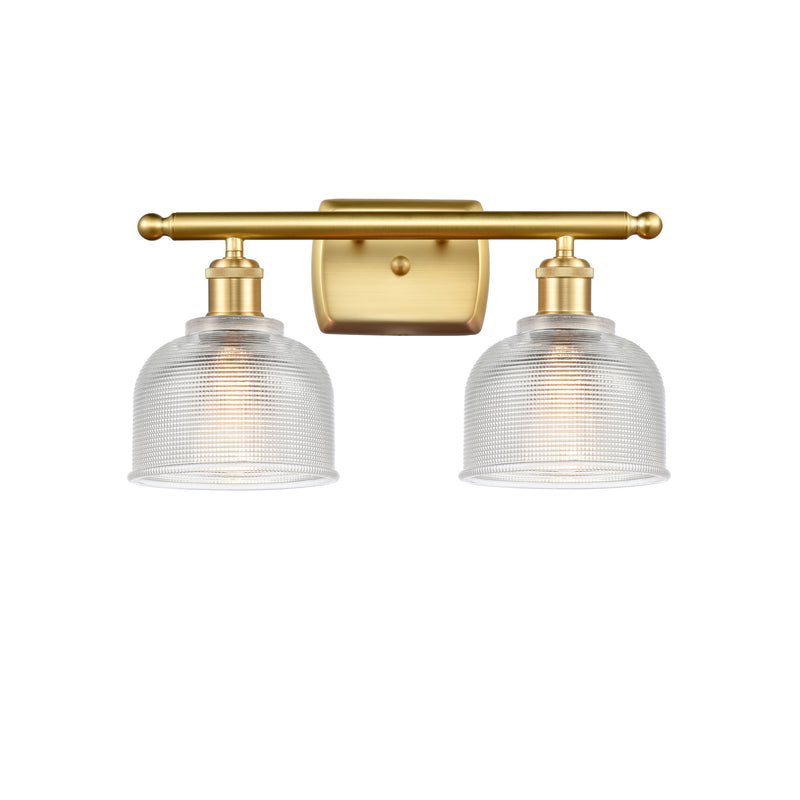 Dayton Bath Vanity Light shown in the Satin Gold finish with a Clear shade