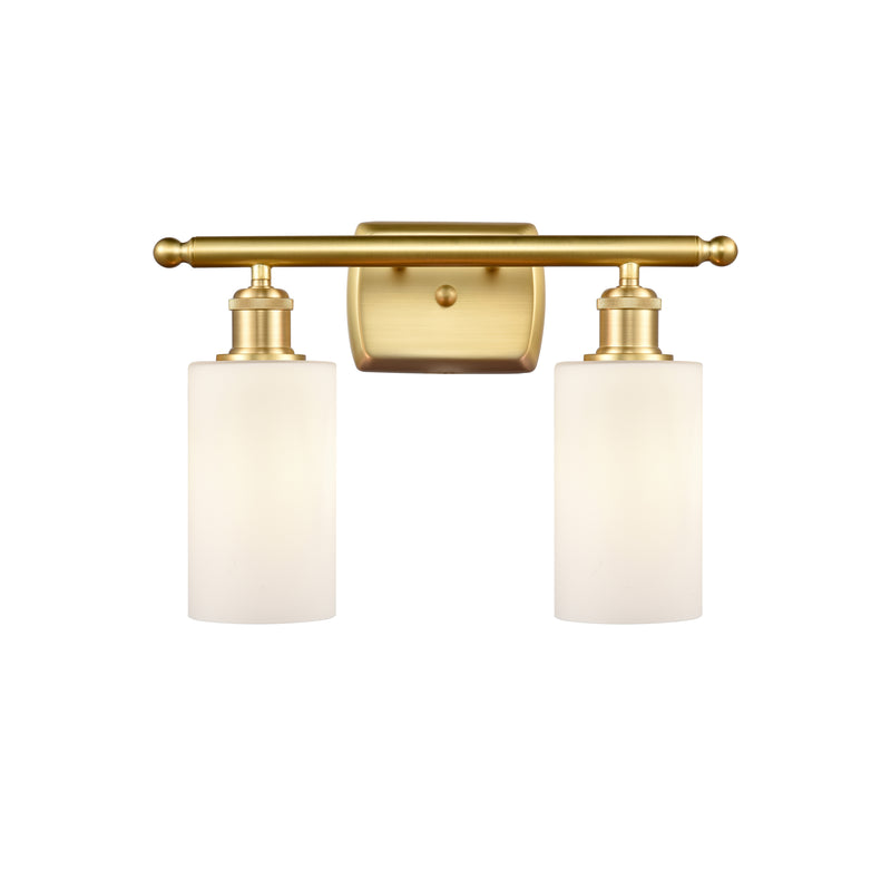 Clymer Bath Vanity Light shown in the Satin Gold finish with a Matte White shade