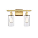 Clymer Bath Vanity Light shown in the Satin Gold finish with a Clear shade