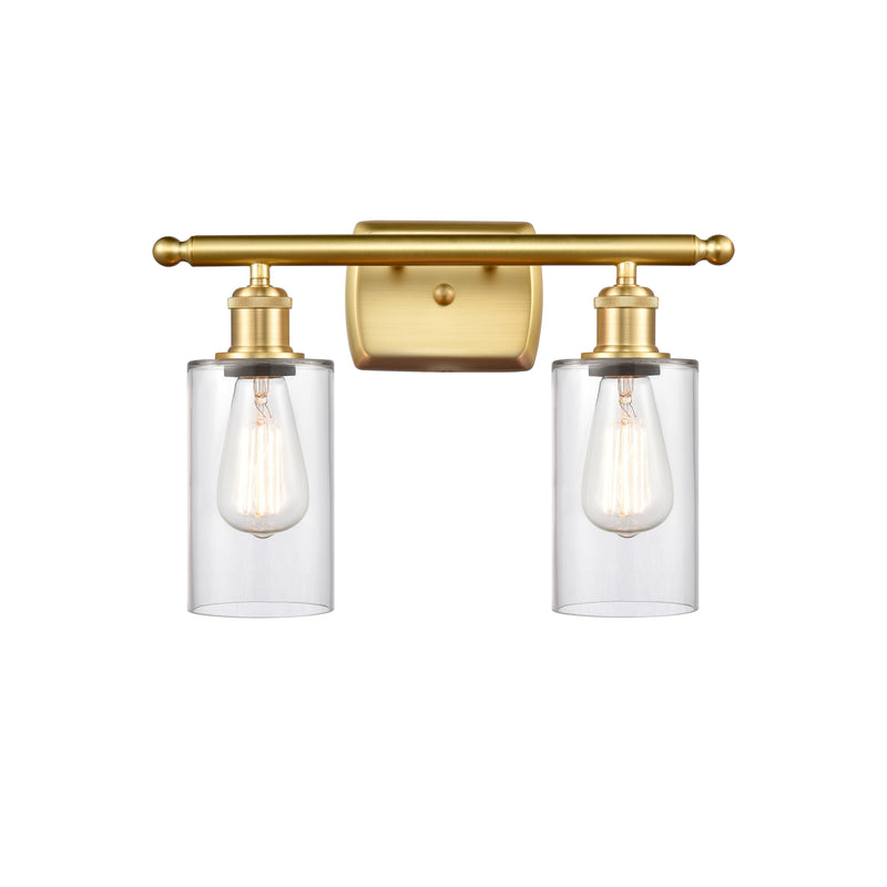 Clymer Bath Vanity Light shown in the Satin Gold finish with a Clear shade