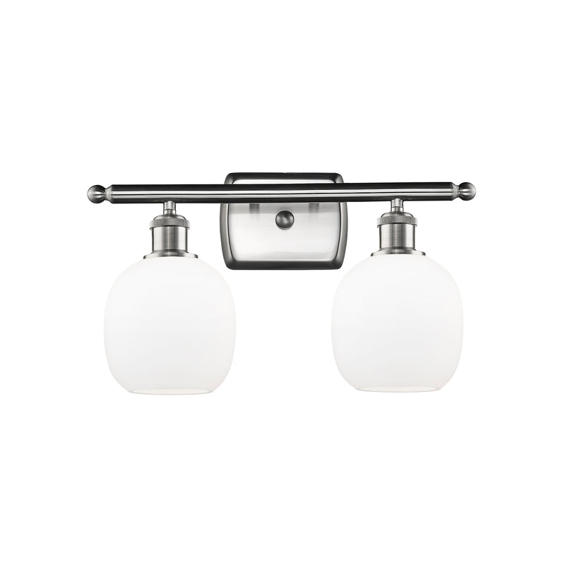 Belfast Bath Vanity Light shown in the Brushed Satin Nickel finish with a Matte White shade