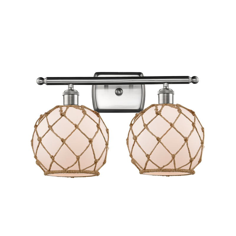 Farmhouse Rope Bath Vanity Light shown in the Brushed Satin Nickel finish with a White Glass with Brown Rope shade