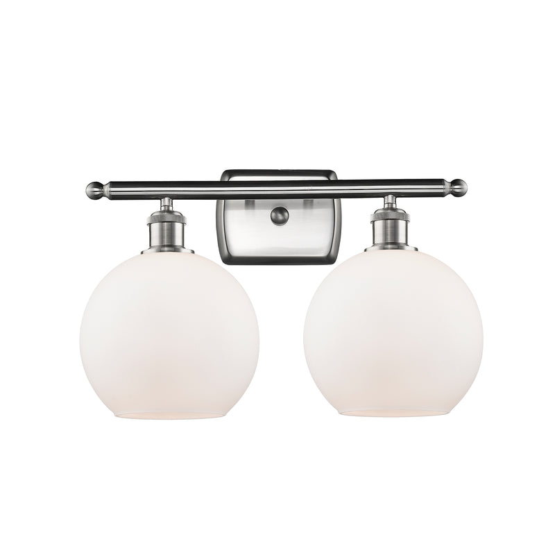 Athens Bath Vanity Light shown in the Brushed Satin Nickel finish with a Matte White shade