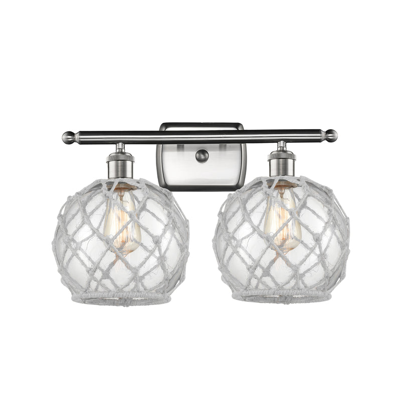 Farmhouse Rope Bath Vanity Light shown in the Brushed Satin Nickel finish with a Clear Glass with White Rope shade