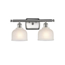 Dayton Bath Vanity Light shown in the Brushed Satin Nickel finish with a White shade