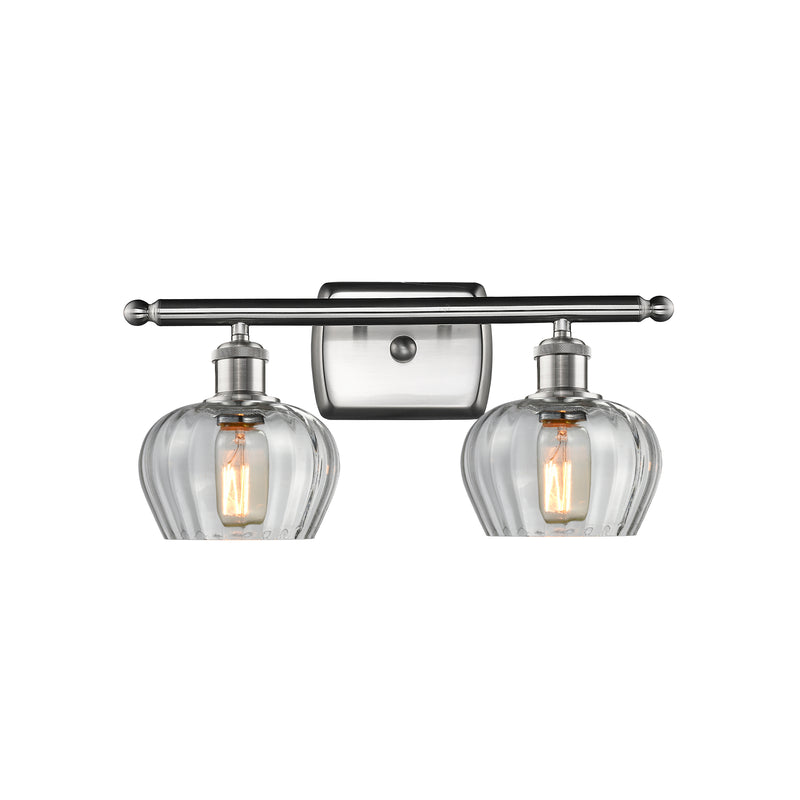 Fenton Bath Vanity Light shown in the Brushed Satin Nickel finish with a Clear shade