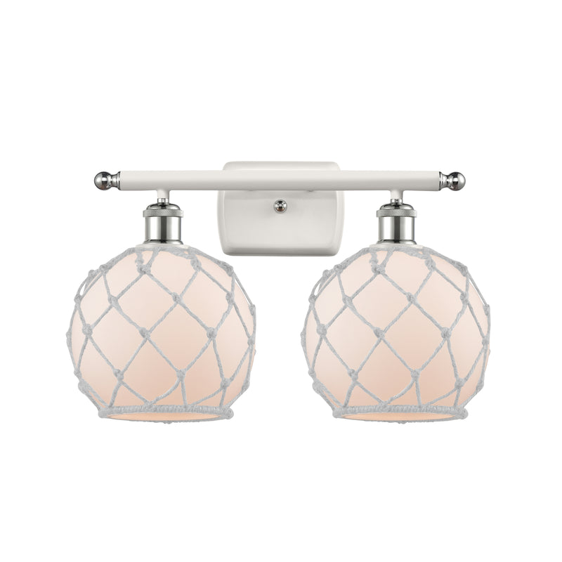 Farmhouse Rope Bath Vanity Light shown in the White and Polished Chrome finish with a White Glass with White Rope shade