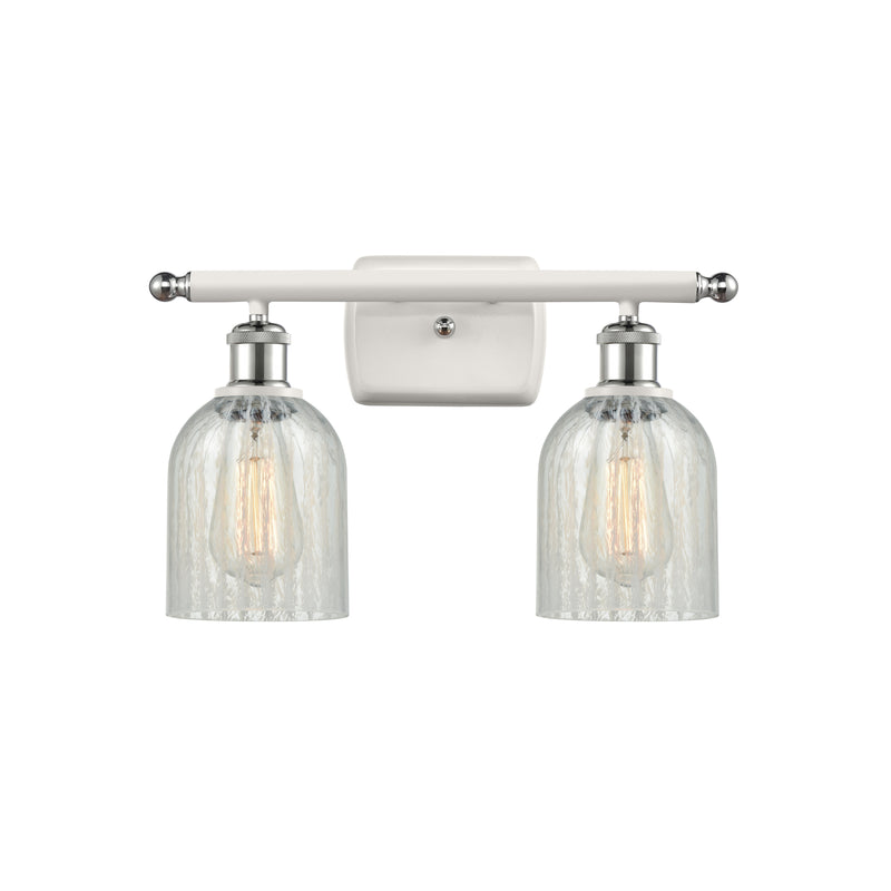 Caledonia Bath Vanity Light shown in the White and Polished Chrome finish with a Mouchette shade