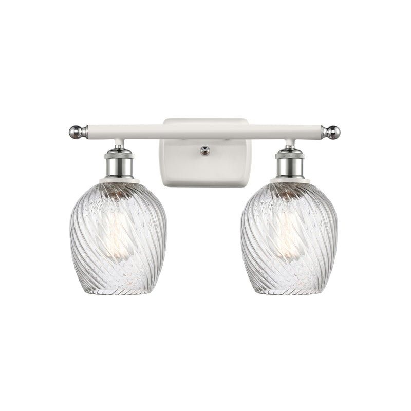 Salina Bath Vanity Light shown in the White and Polished Chrome finish with a Clear Spiral Fluted shade