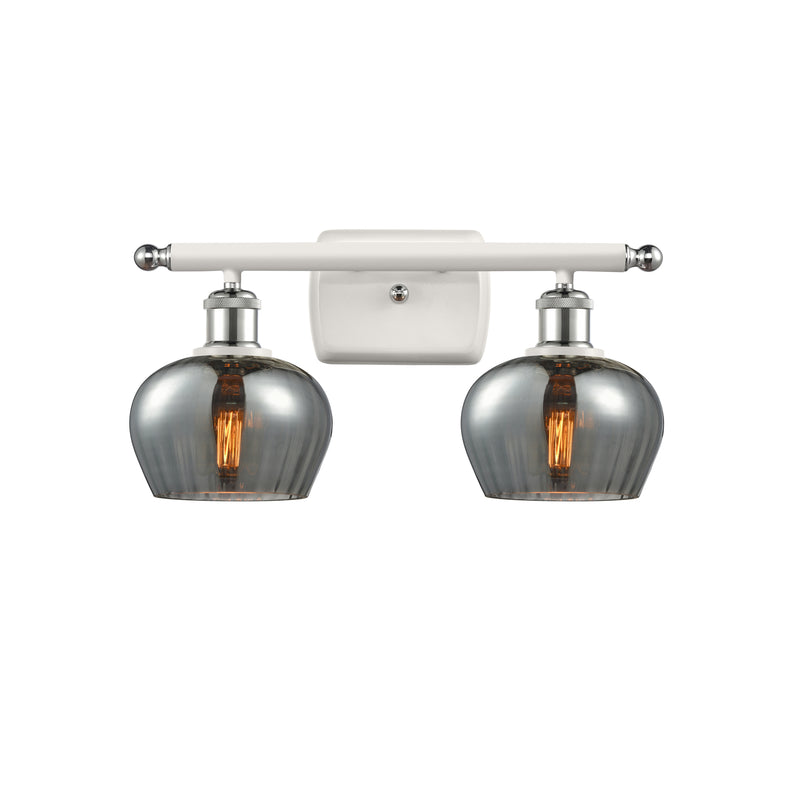 Fenton Bath Vanity Light shown in the White and Polished Chrome finish with a Plated Smoke shade