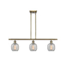 Belfast Island Light shown in the Antique Brass finish with a Clear Crackle shade