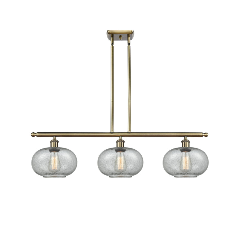 Gorham Island Light shown in the Antique Brass finish with a Charcoal shade