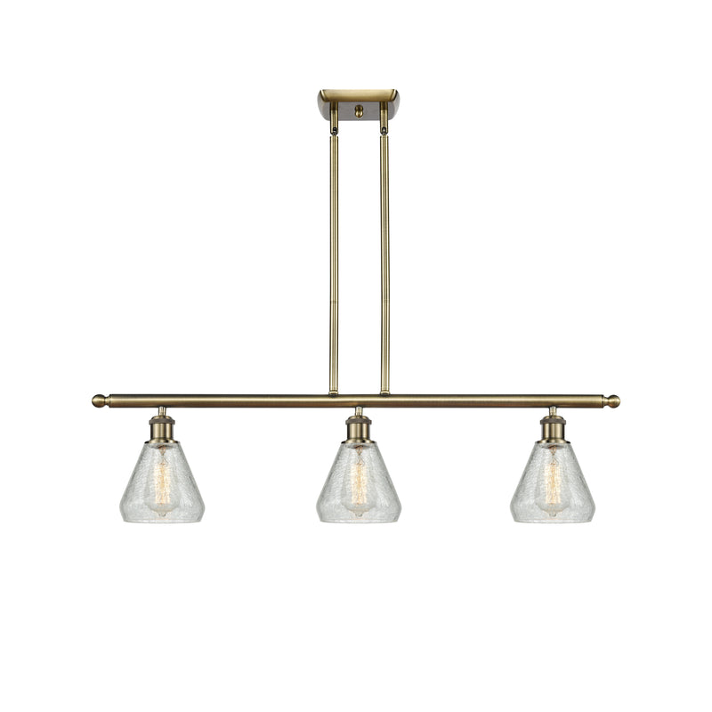 Conesus Island Light shown in the Antique Brass finish with a Clear Crackle shade