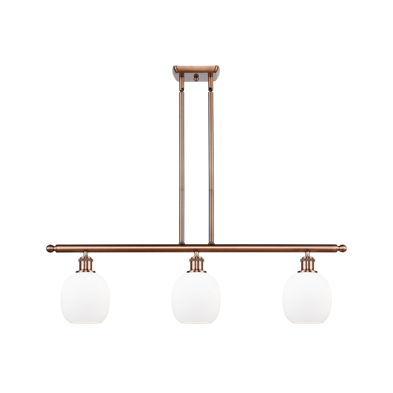 Belfast Island Light shown in the Antique Copper finish with a Matte White shade