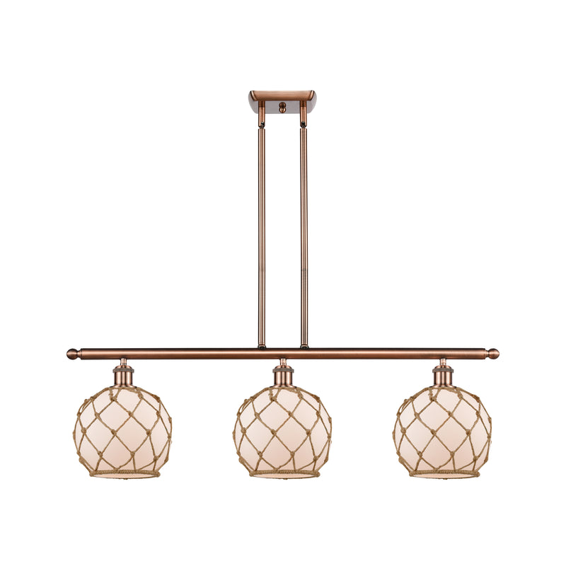 Farmhouse Rope Island Light shown in the Antique Copper finish with a White Glass with Brown Rope shade