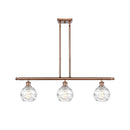 Deco Swirl Island Light shown in the Antique Copper finish with a Clear shade