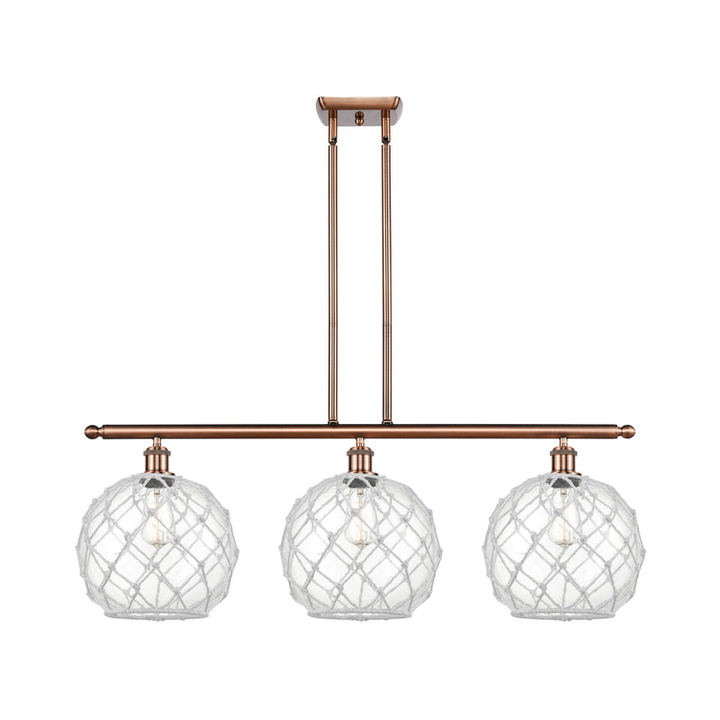 Farmhouse Rope Island Light shown in the Antique Copper finish with a Clear Glass with White Rope shade