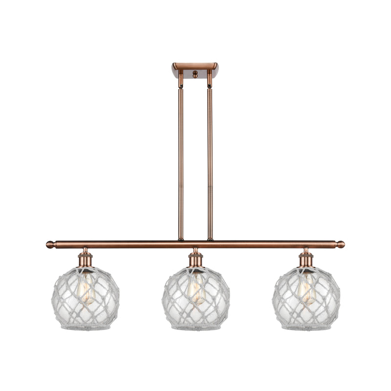 Farmhouse Rope Island Light shown in the Antique Copper finish with a Clear Glass with White Rope shade