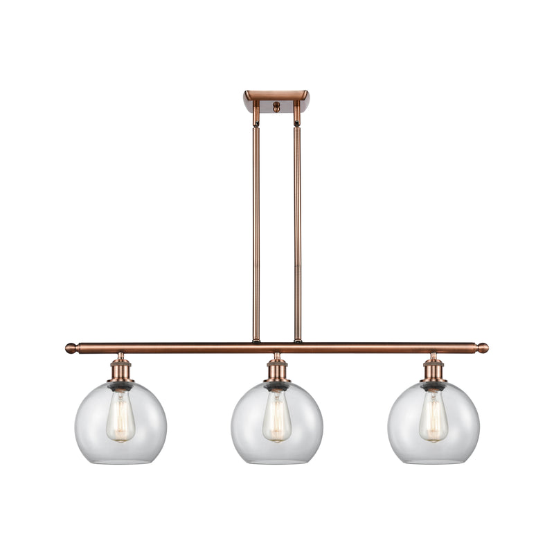 Athens Island Light shown in the Antique Copper finish with a Clear shade