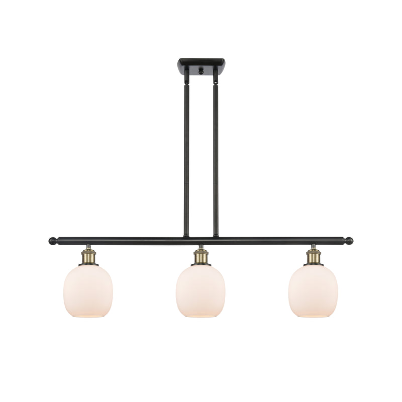 Belfast Island Light shown in the Black Antique Brass finish with a Matte White shade