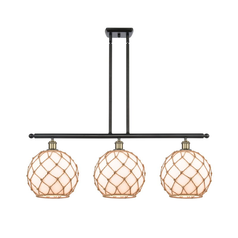 Farmhouse Rope Island Light shown in the Black Antique Brass finish with a White Glass with Brown Rope shade