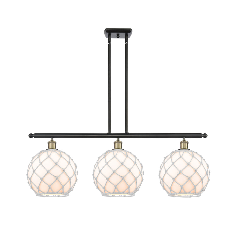 Farmhouse Rope Island Light shown in the Black Antique Brass finish with a White Glass with White Rope shade