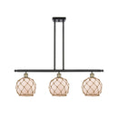 Farmhouse Rope Island Light shown in the Black Antique Brass finish with a White Glass with Brown Rope shade