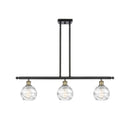 Deco Swirl Island Light shown in the Black Antique Brass finish with a Clear shade