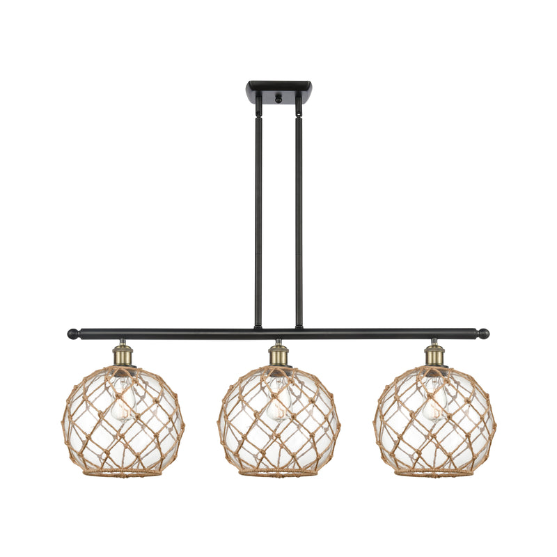 Farmhouse Rope Island Light shown in the Black Antique Brass finish with a Clear Glass with Brown Rope shade