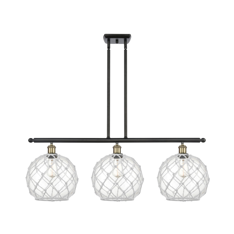 Farmhouse Rope Island Light shown in the Black Antique Brass finish with a Clear Glass with White Rope shade