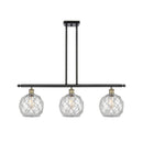 Farmhouse Rope Island Light shown in the Black Antique Brass finish with a Clear Glass with White Rope shade