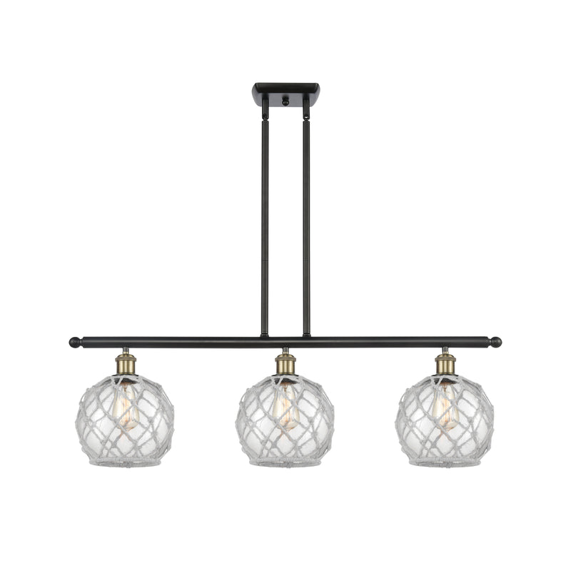 Farmhouse Rope Island Light shown in the Black Antique Brass finish with a Clear Glass with White Rope shade