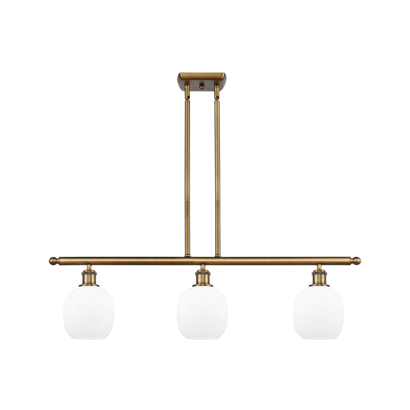 Belfast Island Light shown in the Brushed Brass finish with a Matte White shade