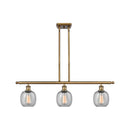 Belfast Island Light shown in the Brushed Brass finish with a Seedy shade