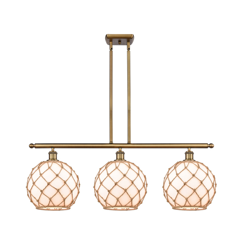 Farmhouse Rope Island Light shown in the Brushed Brass finish with a White Glass with Brown Rope shade