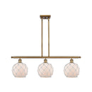 Farmhouse Rope Island Light shown in the Brushed Brass finish with a White Glass with White Rope shade