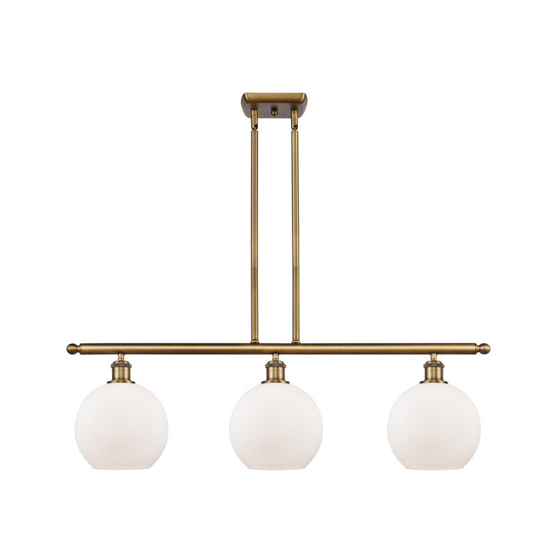 Athens Island Light shown in the Brushed Brass finish with a Matte White shade