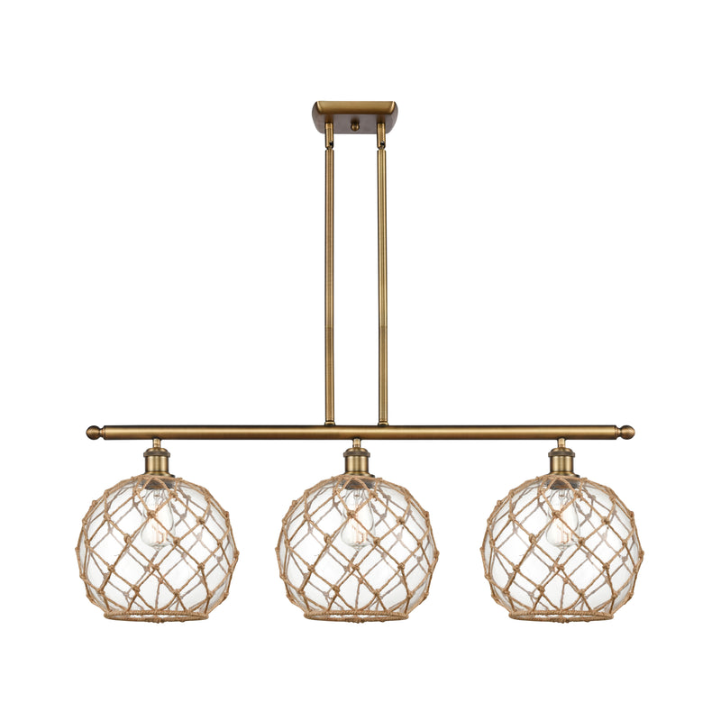 Farmhouse Rope Island Light shown in the Brushed Brass finish with a Clear Glass with Brown Rope shade