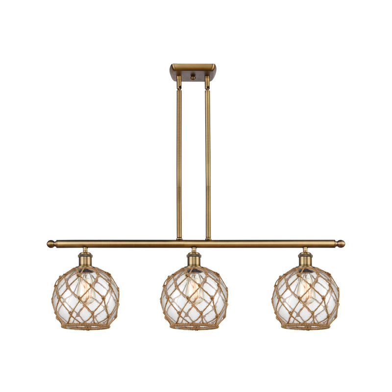 Farmhouse Rope Island Light shown in the Brushed Brass finish with a Clear Glass with Brown Rope shade