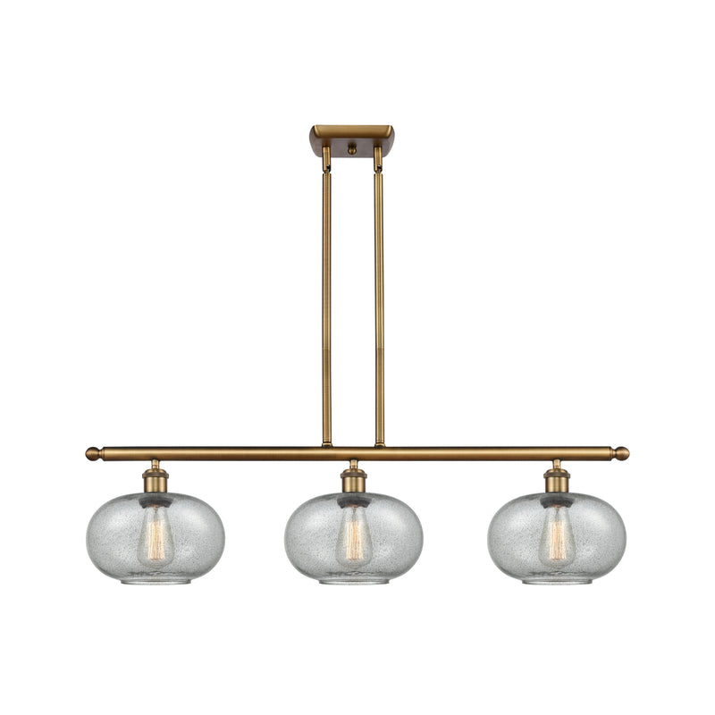 Gorham Island Light shown in the Brushed Brass finish with a Charcoal shade