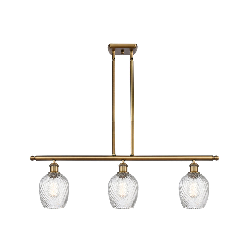 Salina Island Light shown in the Brushed Brass finish with a Clear Spiral Fluted shade