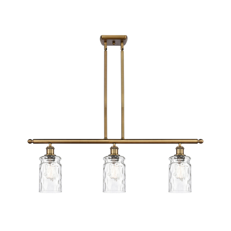 Candor Island Light shown in the Brushed Brass finish with a Clear Waterglass shade