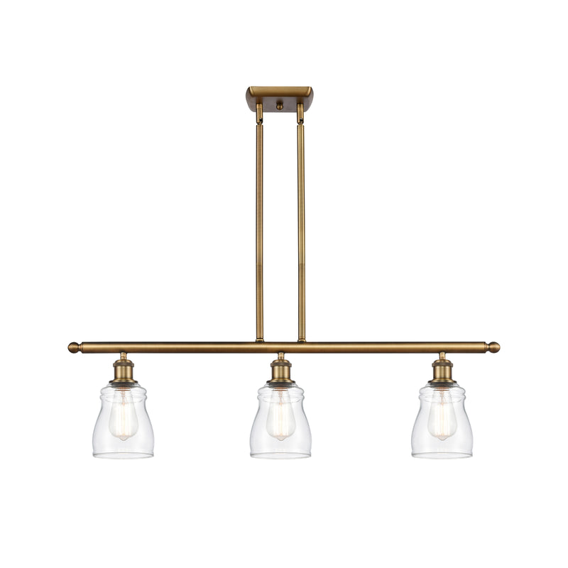 Ellery Island Light shown in the Brushed Brass finish with a Clear shade