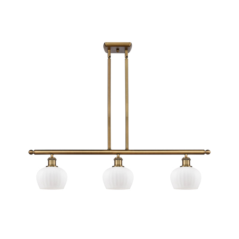 Fenton Island Light shown in the Brushed Brass finish with a Matte White shade