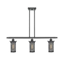 Bleecker Island Light shown in the Matte Black finish with a Matte Black shade