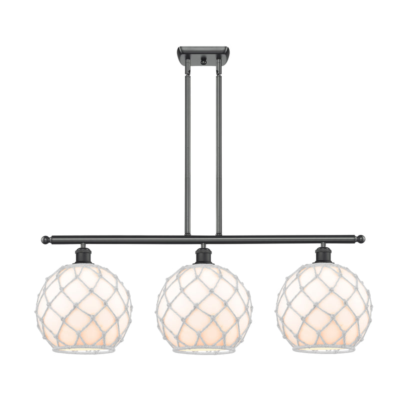 Farmhouse Rope Island Light shown in the Matte Black finish with a White Glass with White Rope shade