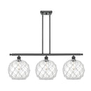 Farmhouse Rope Island Light shown in the Matte Black finish with a Clear Glass with White Rope shade